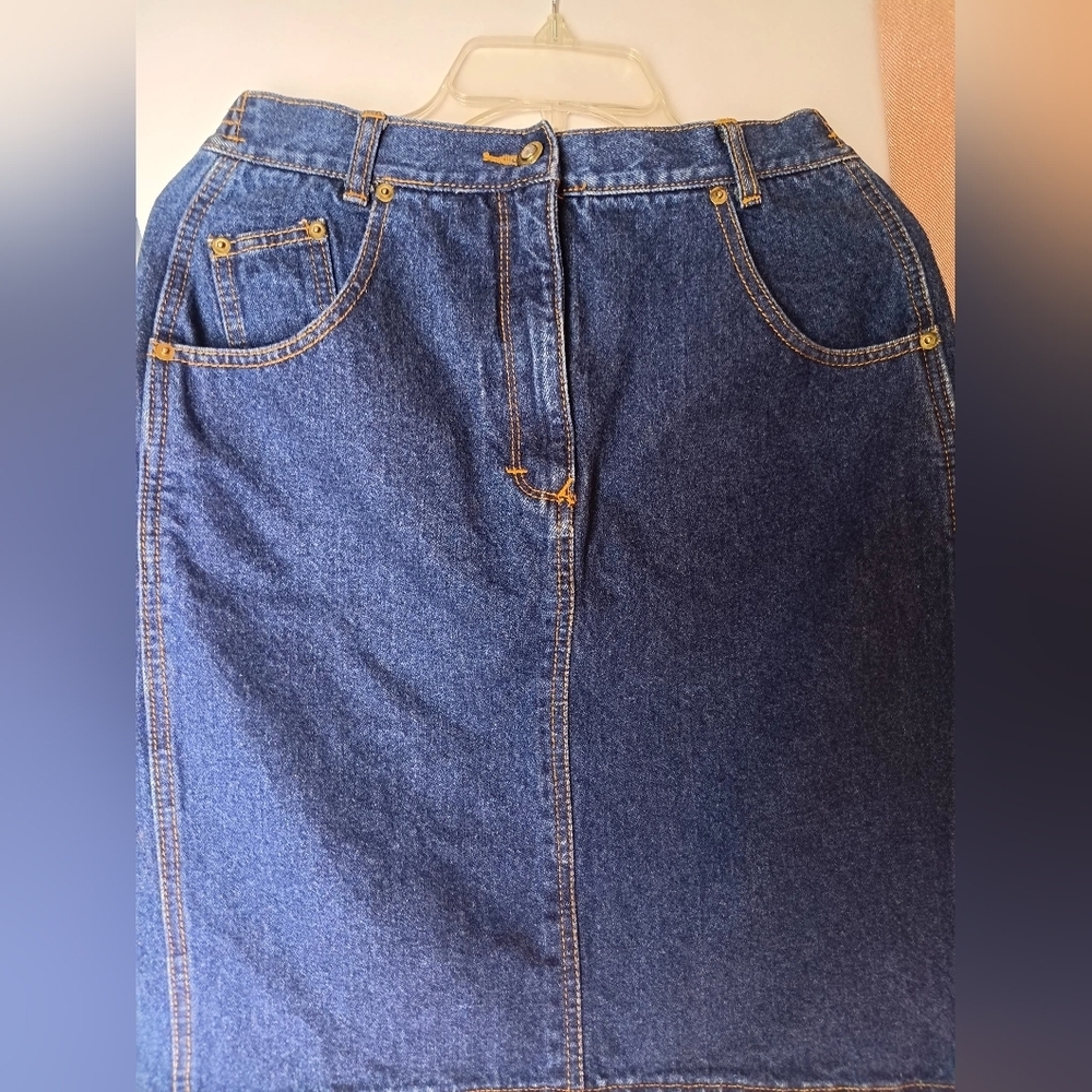 Classic Blue Denim Midi Skirt